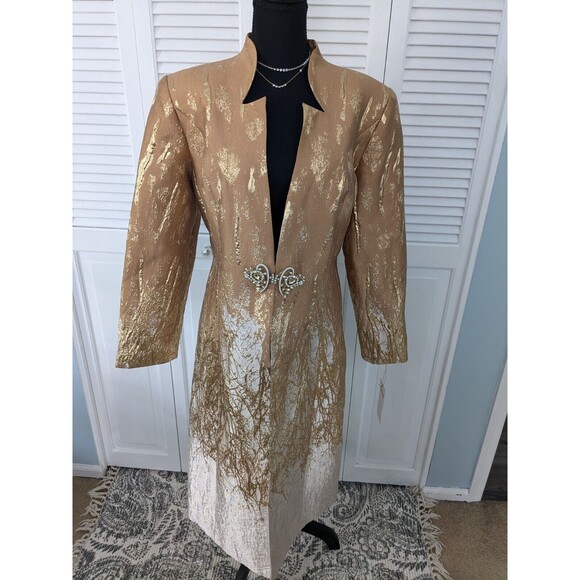 Susanna Women's sz 16 Elegant Duster Jacket Gold Swarovski Crystal Clasp New Tag - Picture 1 of 16